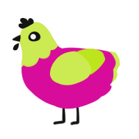 A fuchsia and lime chicken with a head pattern