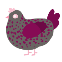 A grey and wine chicken with a speckle pattern