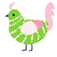 GIR dog edition, a grass and rose chicken with a bar pattern