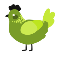 A chartreuse and lime chicken with a neck-speckle pattern