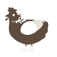 A bark and white chicken with a neck-speckle pattern