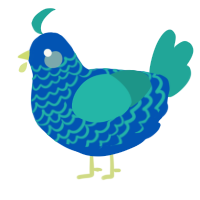 A ultramarine and turquoise chicken with a lace pattern