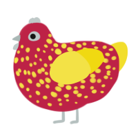 Happy Meal, a crimson and yellow chicken with a speckle pattern