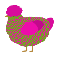 A chartreuse and fuchsia chicken with a lace pattern