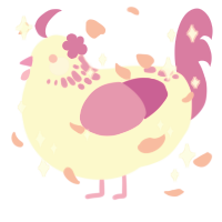 A cream and orchid chicken with a neck-speckle pattern