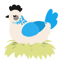 A cream and sky chicken with a neck-speckle pattern