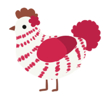 A white and crimson chicken with a bar pattern