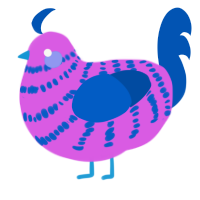A orchid and ultramarine chicken with a bar pattern