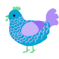 A cerulean and lilac chicken with a lace pattern