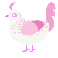 A white and pink chicken with a half-lace pattern