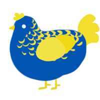 A ultramarine and yellow chicken with a half-lace pattern