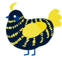 A tumblr and yellow chicken with a bar pattern