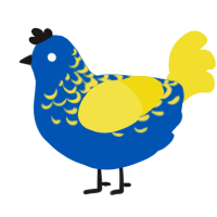 A ultramarine and yellow chicken with a half-lace pattern