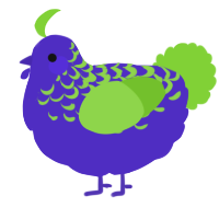 A indigo and grass chicken with a half-lace pattern
