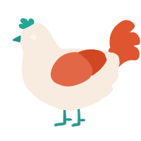 A cream and vermilion chicken