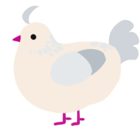 A cream and mist chicken with a neck-speckle pattern