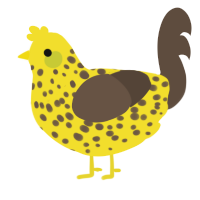 A yellow and bark chicken with a speckle pattern