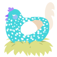 A aqua and cream chicken with a speckle pattern