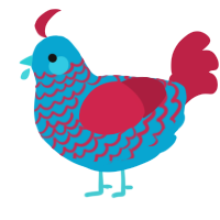 A cerulean and crimson chicken with a lace pattern