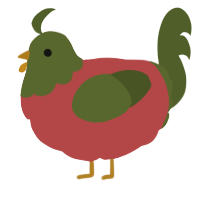 A red and olive chicken with a head pattern