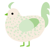 A cream and gluppy chicken with a speckle pattern