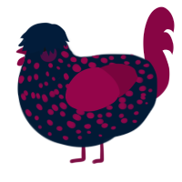 tea jr, a tumblr and maroon chicken with a speckle pattern