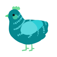 A teal and aqua chicken with a half-bar pattern