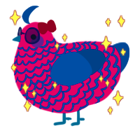 A fuchsia and ultramarine chicken with a lace pattern