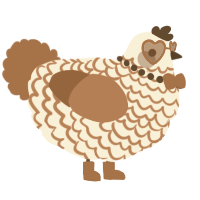 A cream and brown chicken with a lace pattern