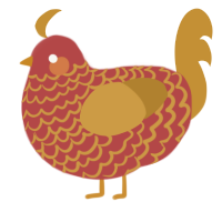 A red and gold chicken with a lace pattern