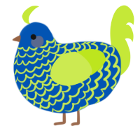 A ultramarine and lime chicken with a lace pattern