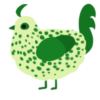 A apple and leaf chicken with a speckle pattern