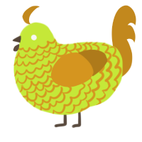 A lime and ochre chicken with a lace pattern
