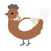 A brown and white chicken with a neck-speckle pattern