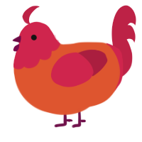 A vermilion and crimson chicken with a head pattern
