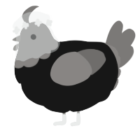A black and grey chicken with a head pattern