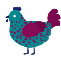 Berry, a teal and wine chicken with a speckle pattern