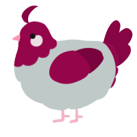 A silver and maroon chicken with a head pattern