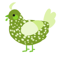 A chartreuse and apple chicken with a speckle pattern