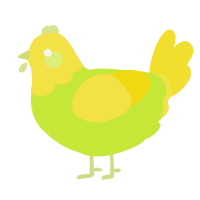 A lime and yellow chicken with a head pattern
