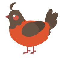 A vermilion and bark chicken with a head pattern