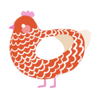 A vermilion and cream chicken with a lace pattern
