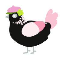 A black and rose chicken with a neck-speckle pattern