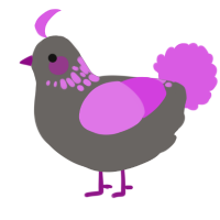 A grey and orchid chicken with a neck-speckle pattern