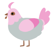 A silver and pink chicken with a head pattern