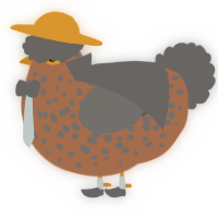 A brown and grey chicken with a speckle pattern