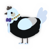 A black and cream chicken with a head pattern