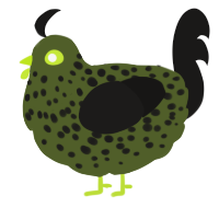 A olive and sable chicken with a speckle pattern
