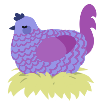 A blurple and fuchsia chicken with a lace pattern
