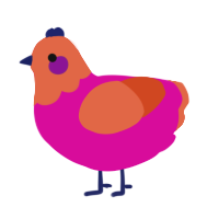 A fuchsia and vermilion chicken with a head pattern